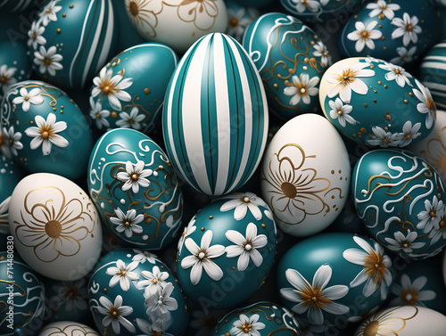 Multicolored, Easter Egg background, Beautiful Teal, and White Eggs
