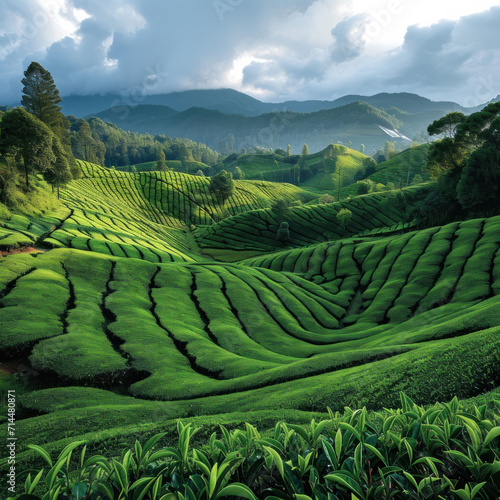 Wide fields of tea plantations