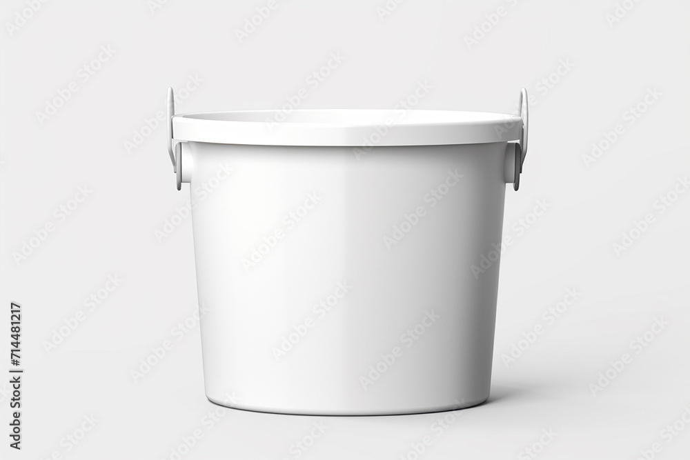Round white glossy plastic pot with foil cover for yogurt, cream, dessert or jam. 125 ml. Realistic packaging mockup template. Round white glossy plastic pot with foil cover for yogurt, cream, dessert or jam. 125 ml. Realistic packaging mockup template.