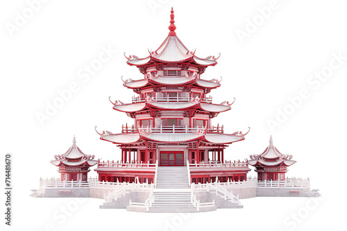 Pagoda Tower 3D rendering isolated on a Transparent background. Generative AI