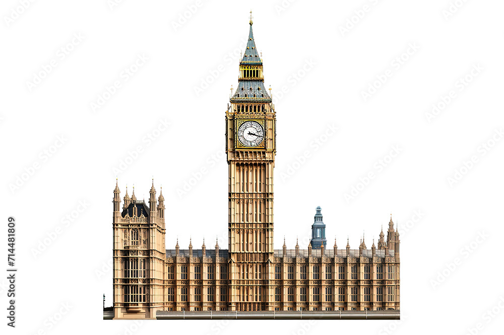 Obraz premium Famous British clock tower isolated on a Transparent background. Generative AI