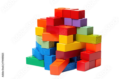 Close-up of colorful plastic toy bricks. isolated on a Transparent background. Generative AI