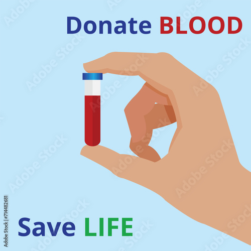 Hand-holding blood sample bottle. Donate Blood and save life.