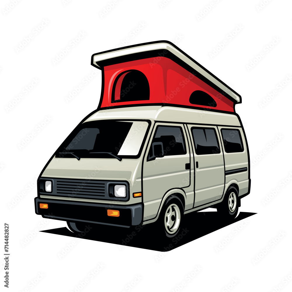 Naklejka premium camping car with roof tent illustration vector