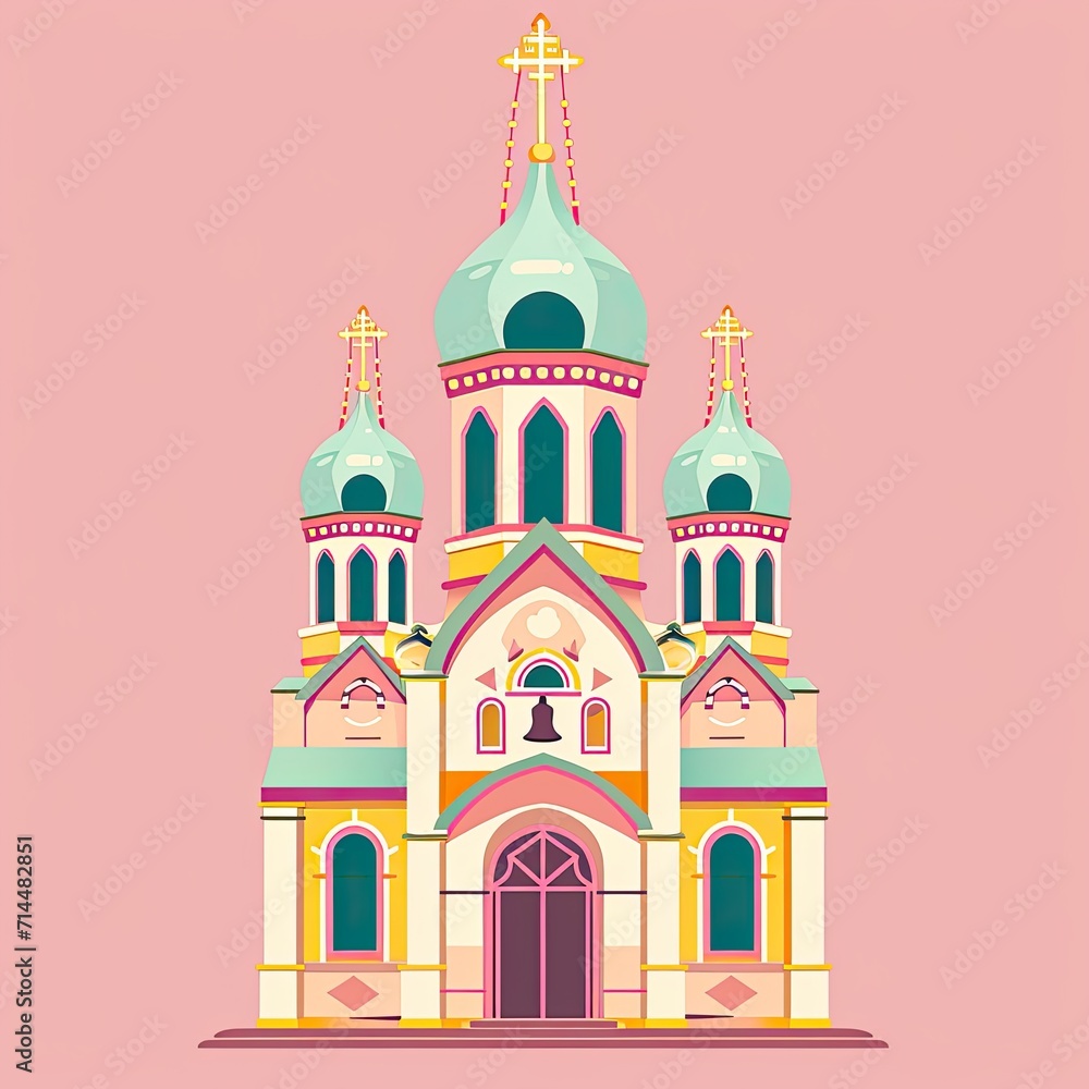 Vector Illustration of Church Isolated on Pink Background Vector Illustration of Church Isolated on Pink Background