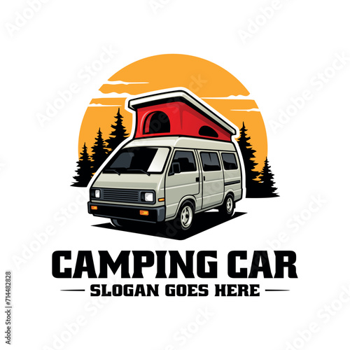 camping car with roof tent illustration logo vector