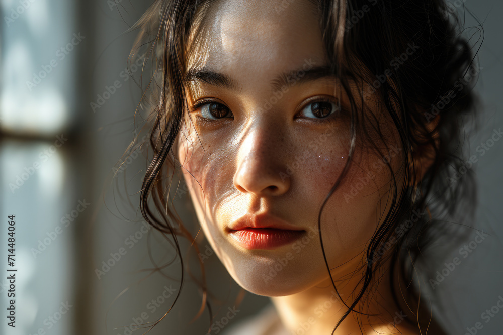 Studio portrait photo of Asian woman with beautiful facial skin with minimal make up use for skin care product commercial advertising. Studio portrait photo of Asian woman with beautiful facial skin with minimal make up use for skin care product commercial advertising.