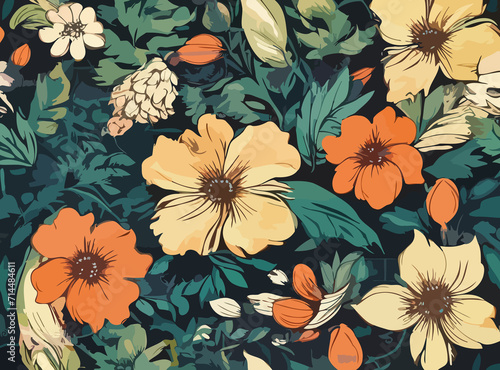 Vibrant colorful abstract flowers seamless pattern pretty. 
