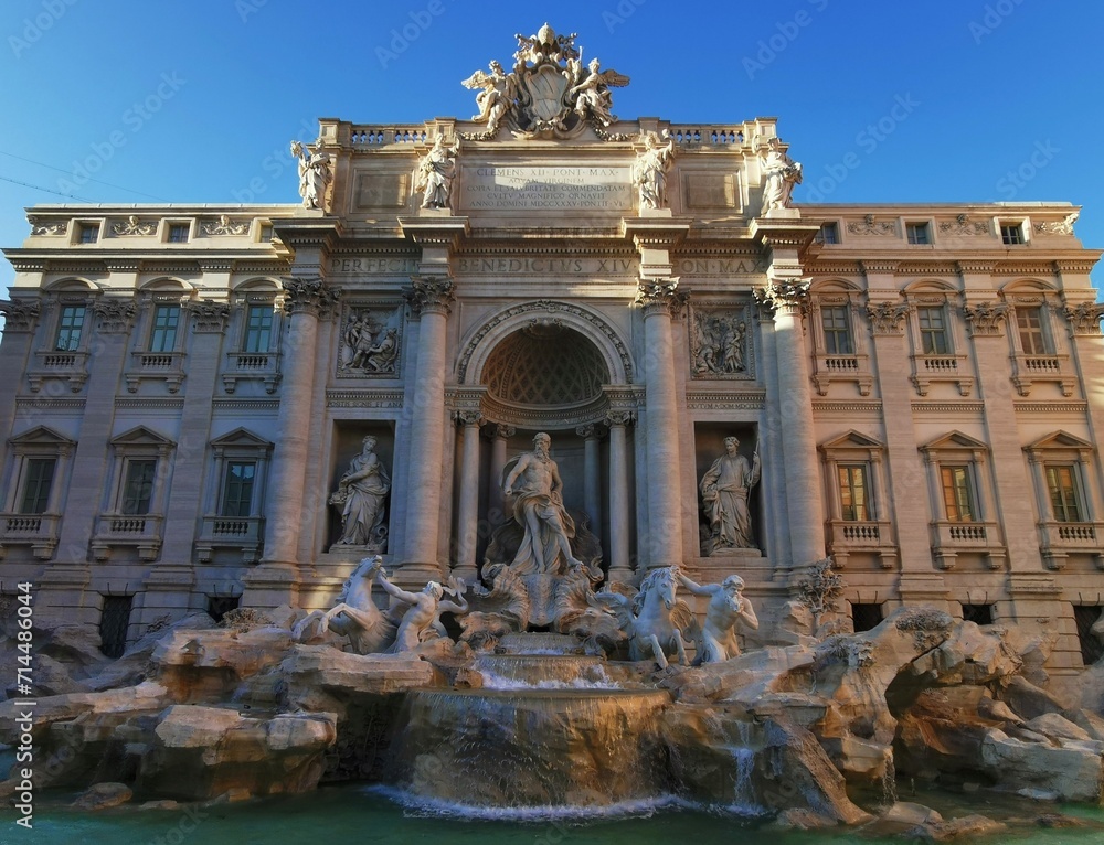The famous Trevi Fountain in the Italian tourist city of Rome