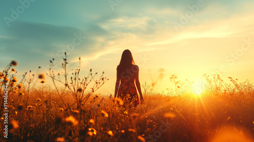 silhouette of a person in a field at sunset