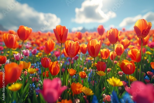 colorful tulip meadows field professional photography #714486429