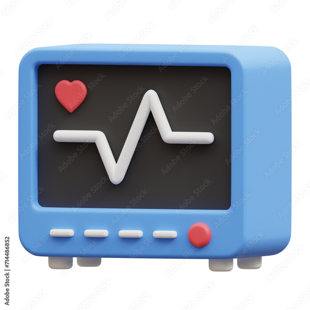 3D Render Ecg Monitor Icon, illustration isolated on white background, suitable for website, mobile app, print, presentation, infographic, and other projects.