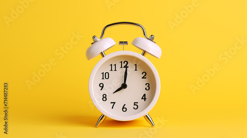 White bell alarm clock hovering over yellow background