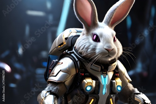 A_futuristic_Easter_bunny_with_metallic_coat,rabbit_on_the_beach