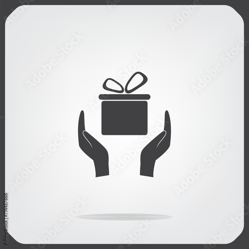 Gift symbol, gift box in hands, discount coupon vector illustration. Eps 10.