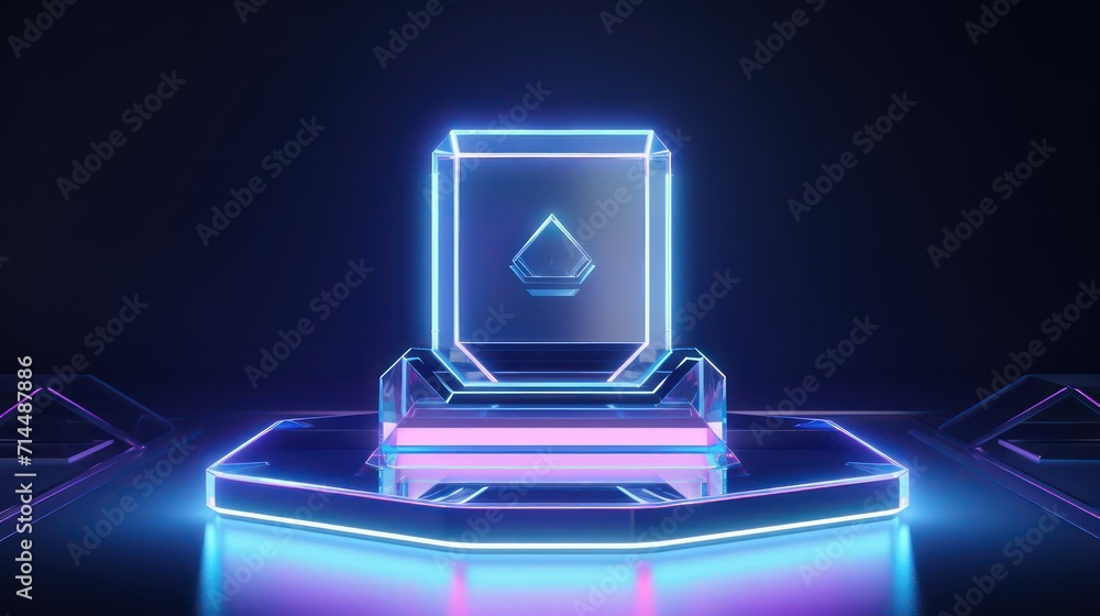 violet neon podium for product presentation, mockup violet neon podium for product presentation, mockup