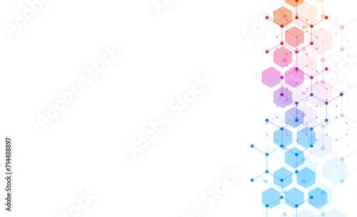 Hexagons pattern background. Genetic research, molecular structure. Chemical engineering. Concept of innovation technology. Used for design healthcare, science and medicine background