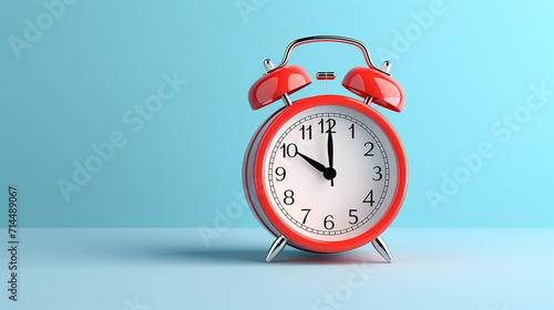 red alarm clock on blue background