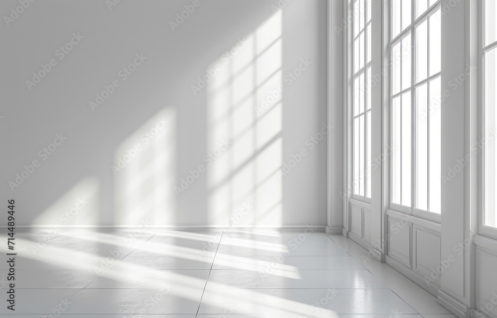 Fototapeta premium A white Empty room Surreal Minimalistic style morning light copy space