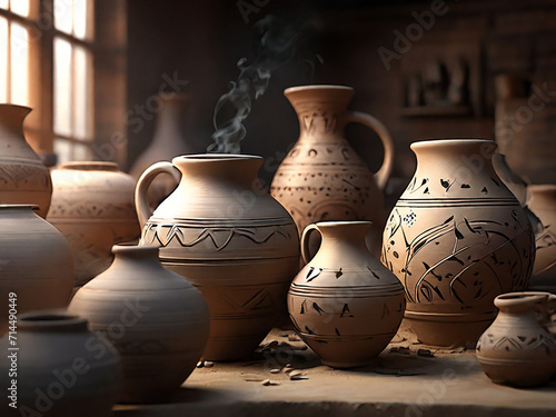 Idea of pottery work using AI tools a unique artistic creation by pure hands