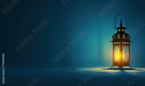 Elegant Islamic Ramadan Lantern Illuminating with Dark Blue Background