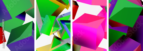 Flying 3d shapes, cubes and other geometric elements background design for wallpaper, business card, cover, poster, banner, brochure, header, website
