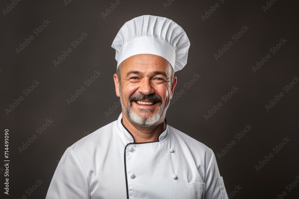 Photo a professional chef smiling with isolated background Photo a professional chef smiling with isolated background