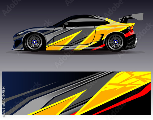Car wrap design vector.Graphic abstract stripe racing background designs for vehicle, rally, race, adventure and car racing livery © Gib