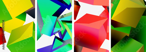 Flying 3d shapes, cubes and other geometric elements background design for wallpaper, business card, cover, poster, banner, brochure, header, website