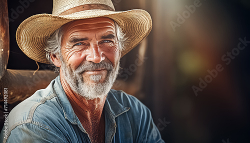 Farmer in a straw hat in retirement