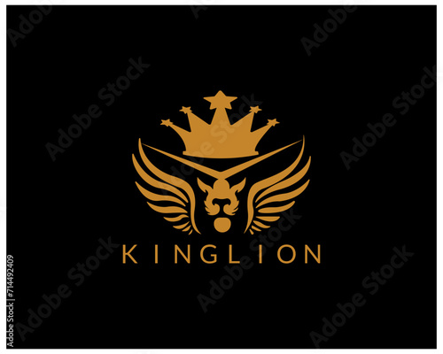 crown gold lion logo Company Premium mascot vector