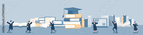  flat design  illustration of graduation and education with student