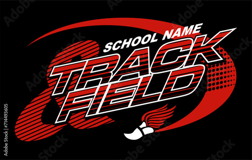 track and field team design with winged foot for school, college or league sports