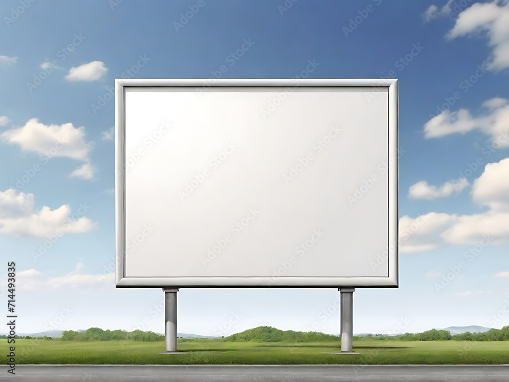 empty blank mock up poster frame  ,Empty space advertisement board, blank white signboard on roadside in city, Square blank billboard in city ,billboard blank white , Promotional poster mock up