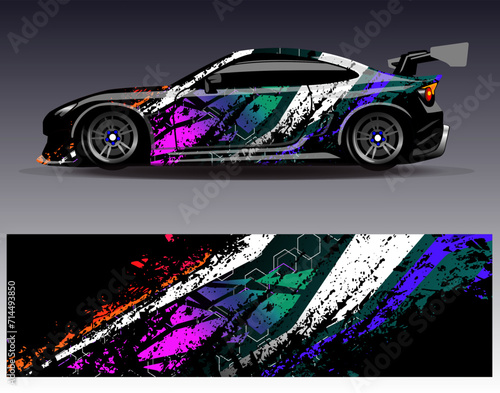 Car wrap design vector.Graphic abstract stripe racing background designs for vehicle, rally, race, adventure and car racing livery