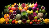 Global Delights: A Colorful Assortment of Exotic Fruits on a Wooden Tray