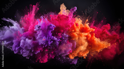 Colorful holi paint splash on black background