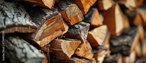 Preparing firewood for winter heating. Close-up.