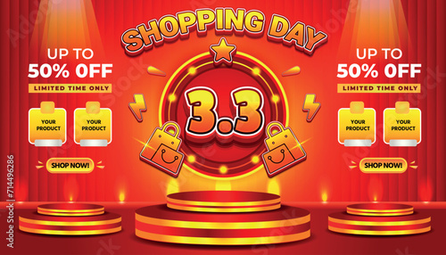 3 3 SALE SHOPPING DAY SUPER SALE EVENT 50 PERCENT OFF BACKGROUND SOCIAL MEDIA