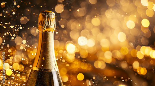 champagne bottle with golden celebration background