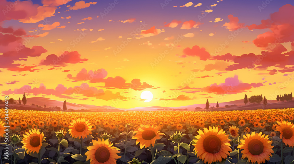Fototapeta premium autumn landscape with a field of sunflowers