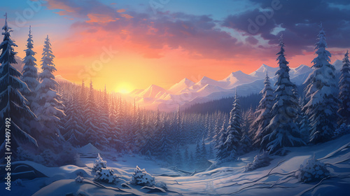 winter sunset in the mountains © Ishara sandeepa