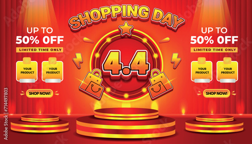 4 4 SALE SHOPPING DAY SUPER SALE EVENT 50 PERCENT OFF BACKGROUND SOCIAL MEDIA