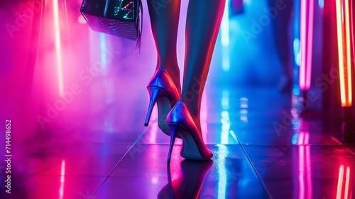 High-Heel Seduction: Close-Up of a Fashion Model's Glamorous Footwear. photo