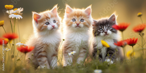Three cute kittens in a summer meadow © red_orange_stock
