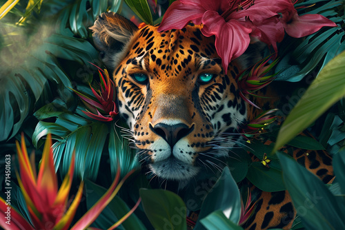 Wild and exotic creatures with jungle-inspired patterns  feathers and tropical accessories