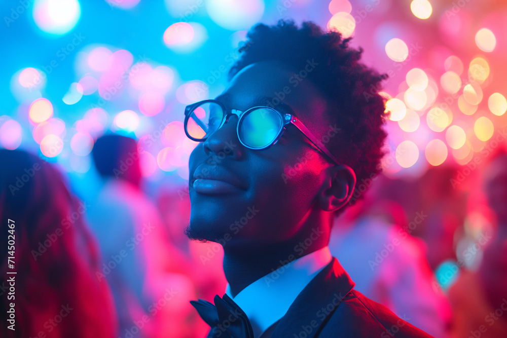 AI-generated image of a joyful person at a high school prom, exuding a vibrant and inclusive atmosphere perfect for celebration themes. AI-generated image of a joyful person at a high school prom, exuding a vibrant and inclusive atmosphere perfect for celebration themes.