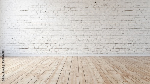A blank room with a white painted brick wall and light wooden herringbone floor  giving a clean and spacious feel.