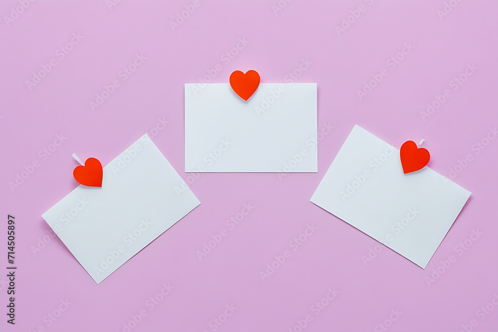 White blank envelope with red heart on pink background, valentine's day, wedding, engagement, mother's day, birthday greeting card mockup