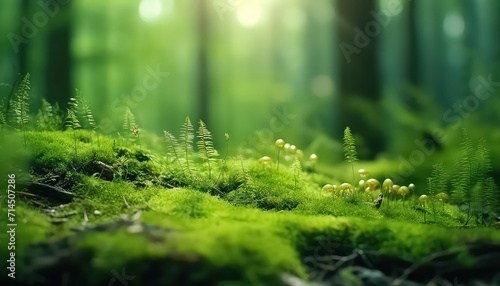 Micrograss and moss in the forest , Environmental eco safe Conservation photo